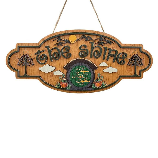 The Shire Door Sign – Handmade Wooden Hanging Plaque | 2-Layer Hobbit Door Hanger | Rustic Wall & Movie-Inspired Home Decor (12in)