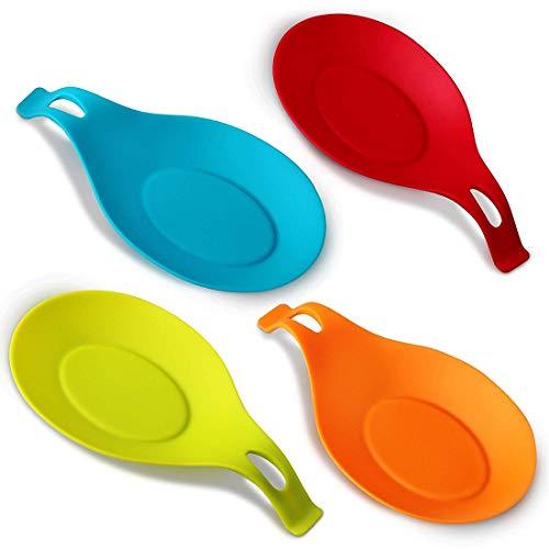 iNeibo Kitchen Silicone Spoon Rest, Set of 4, (Colorful,Small Size)