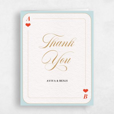 Light Teal, Blue Wedding Thank You - Hearts Classic
