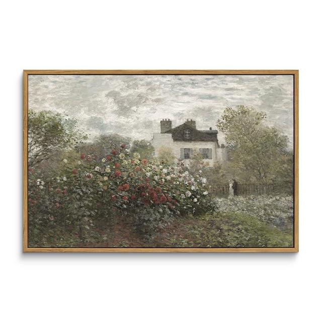 InSimSea Framed Canvas Wall Art Vintage Decor, Home Decor Large Artwork for Wall The Artist's Garden in Argenteuil by Monet Paintings Prints Wall Art for Office Kitchen Bathroom Decor, 16"x24"