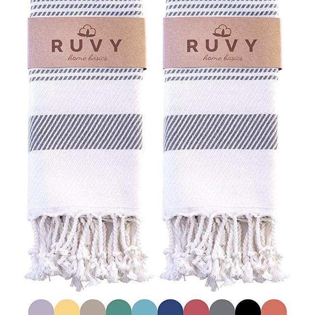Ruvy Home Basics Turkish Hand Towels for Bathroom Set of 2 | 18x40, 100% Cotton | Bathroom Hand Towels & Decorative Hand Towels for Bathroom, Kitchen, Yoga, Gym, Spa, Tea, Dishcloth, Face- Light Grey