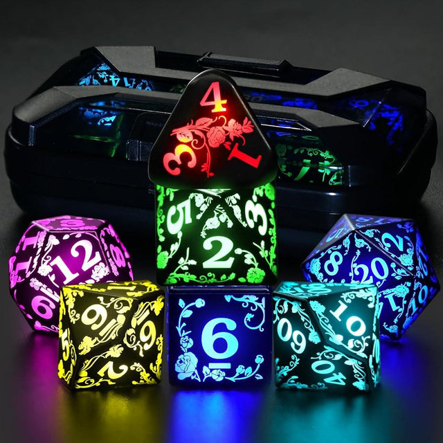FONVGOGO Light up LED Dice Set D and D Rechargeable for Dungeons and Dragons RGB DND Dice with Charging Box 7-Color Polyhedral Role Playing Dice for DND Gifts RPG Tabletop Games (Rose RGB)