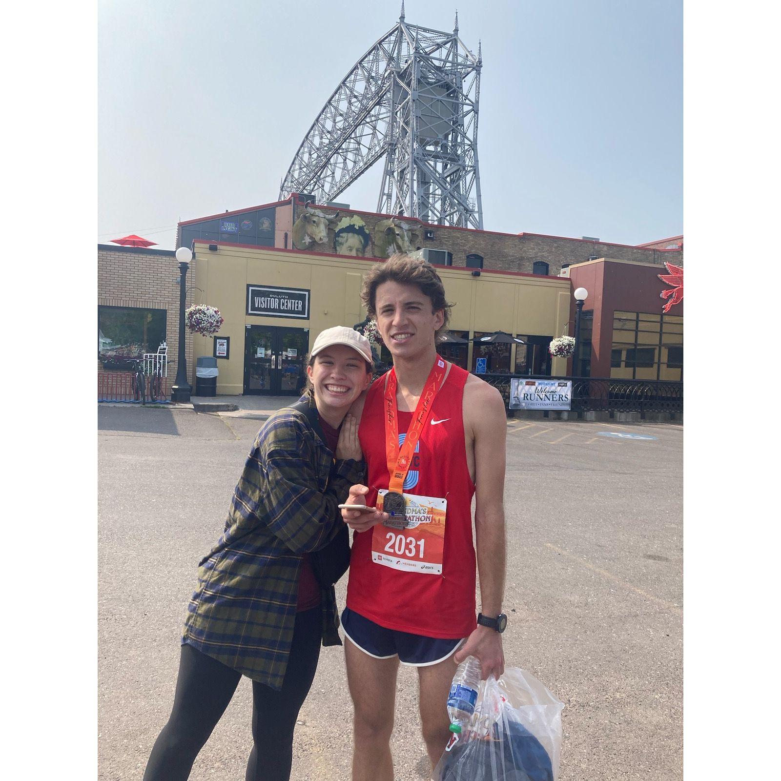 After Ben's marathon in a Duluth, MN! Ben's did CC and track in college, and continues to run (when he isnt busy working too late!)
