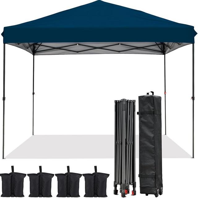 ZOTORUN 10x10ft Pop Up Canopy Tent, Sport Instant Heavy Duty Canopies with Wheeled Carry Bag and Bonus 4 Sandbags, Navy Blue
