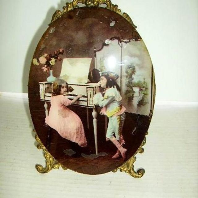 Antique Victorian Children Litho Picture Frame/French Ormolu/1800's Antique Victorian Frame/Art Nouveau/Color Tinted