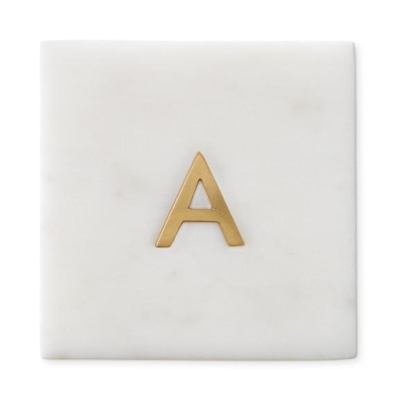 Marble & Brass Monogram Coasters, Set of 4 - W