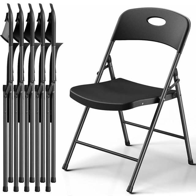 MAKE CHANGES Folding Chairs 6 Pack, Outdoor Folding Chairs for Outside Indoor, Portable 350 lbs Capacity Heavy Duty Plastic Metal Foldable Chairs Commercial Seating for Picnic, Party, Patio, Black