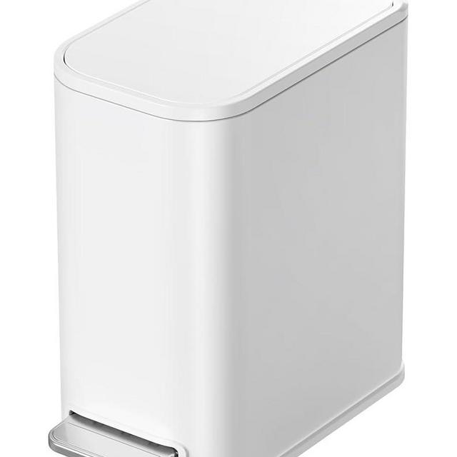 Cesun Bathroom Trash Can with Lid, 1.3 Gallon Small White Garbage Can, Metal Slim Trash Bin with Foot Pedal, Waste Basket for Bathroom, Bedroom, Office, White, 5 Liters