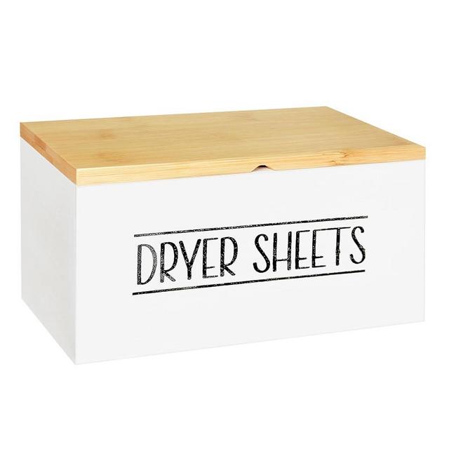 KCM BRAND Hinged Lid Dryer Sheet Holder, Wooden Dryer Sheet Container, Dryer Sheet Dispenser Wood, Aesthetic Design Dryer Sheets Holder, Laundry Sheet Holder, Dry Sheets Container, Dryer Sheet, White