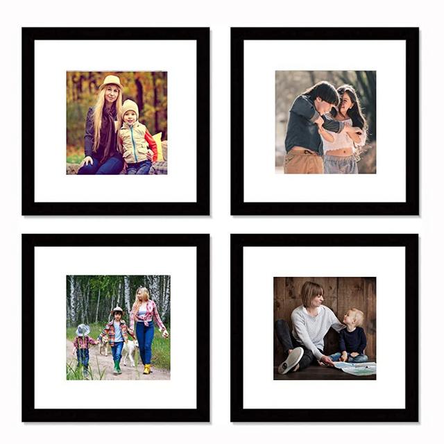 12x12 Black Picture Frame Set,Square Photo Frame with Mat Display Pictures 8x8 or 12x12 Without Mat,PVC Glass,for Wall Home Office Décor（12x12,Black）