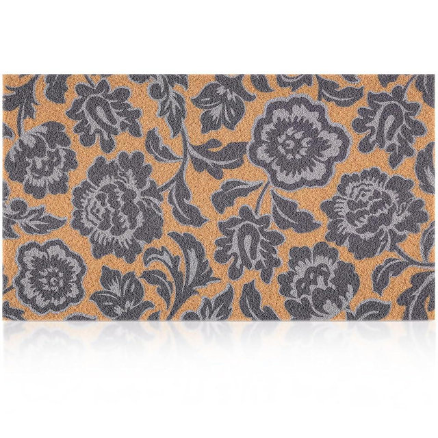 Fttoyoly Spring Blue Floral Door Mat for Front Door, Vintage Botanical Floral Welcome Mat, Mid-Century Style Spring Porch Decor for Indoor Outdoor Use, 17" x 29.5" (Blue)