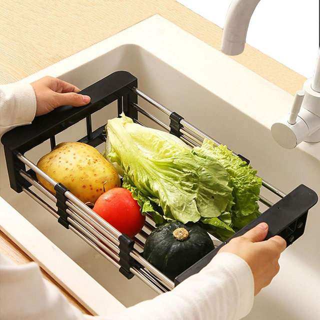 Small Dish Drying Rack - Extendable Dish Rack, Multifunctional Dish Rack for Kitchen Counter, Anti-Rust Dish Drainers with Cutlery and Cup Holders (Black)