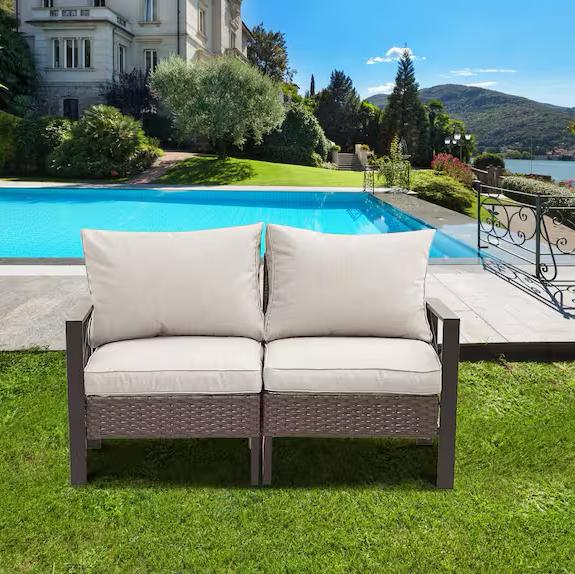 Patio Festival Metal Outdoor Loveseat with Beige Cushions PF20719-720