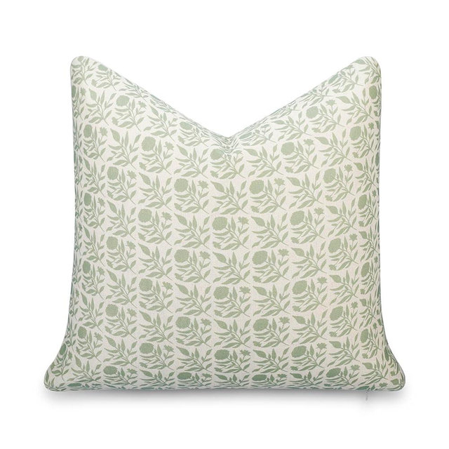 Crumbs Home Modern Farmhouse California Casual Indoor Outdoor Throw Pillow Cover, 20"x20" Water Repellent for Patio, Backyard, Couch, Poolside, Light Green Print Floral and Leaves Geometric