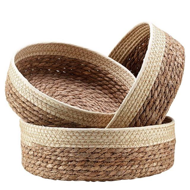 Round Rattan Baskets Set for Organizing Wicker Storage Basket for Fruit, Bread Serving Basket Decorative Empty Gift Basket, Countertop Baskets for Pantry and Bathroom