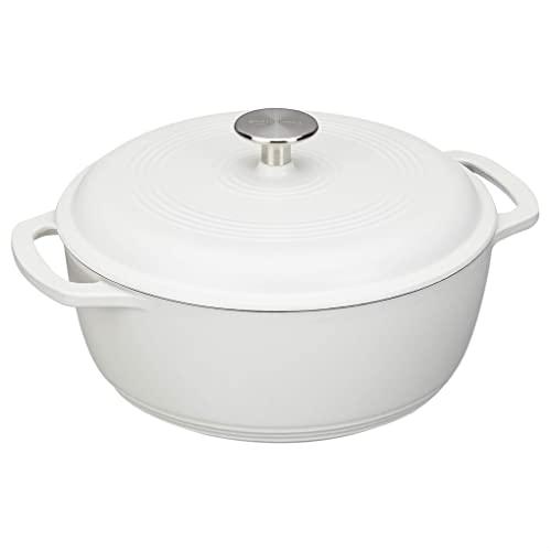 AmazonBasics Enameled Cast Iron Dutch Oven-7.3-Quart, Matte White, 7.3QT