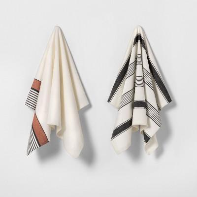 2pk Kitchen Towels Cream / Black & Rust Stripe - Hearth & Hand™ with Magnolia