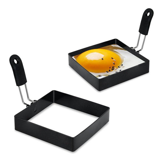 LXLOVESM 2-Pack 4'' Square Egg Rings Set with Silicone Handle, Stainless Steel Egg Cooking Rings，Nonstick，For Frying Eggs and English Muffins Pancake, Egg Mold Shaper For Breakfast