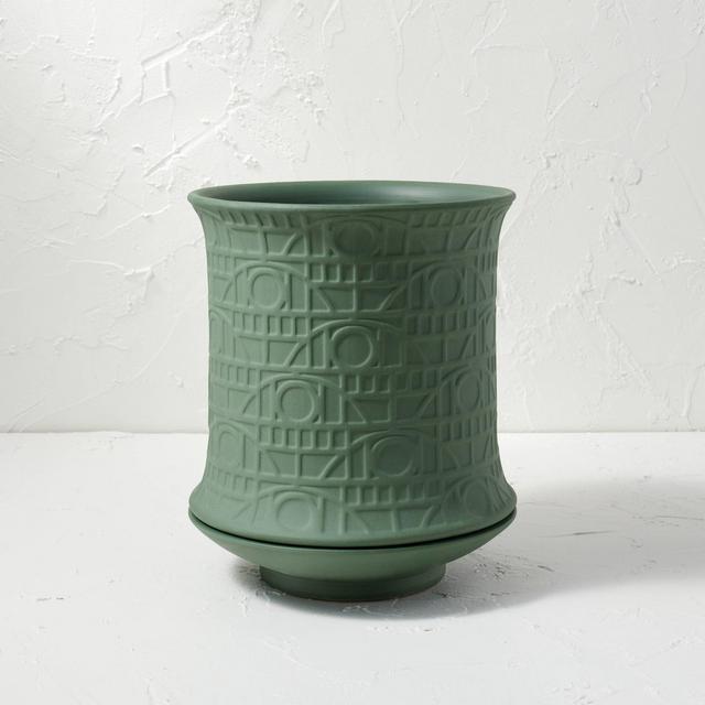 Ceramic Embossed Pattern Planter Matte Teal Green - Opalhouse™ designed with Jungalow™
