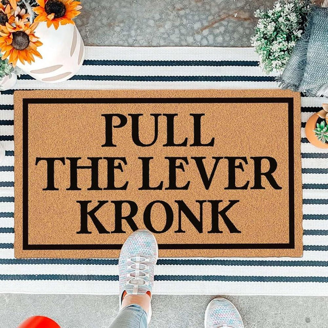 Funny Doormat Front Door Mat Entryway Outdoor Mat with Heavy Duty Front Porch Welcome Mats Entry Brown Mat House Warming Gift Mat 29.5 x 17 inch (Pull The Lever Kronk)