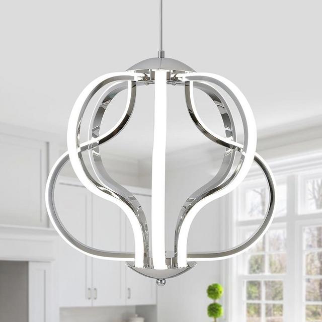 Q&S Modern Led Chandelier,Chrome Hanging Pendant Lights for Dining Room Foyer Entryway Kitchen Living Room 8 Lights