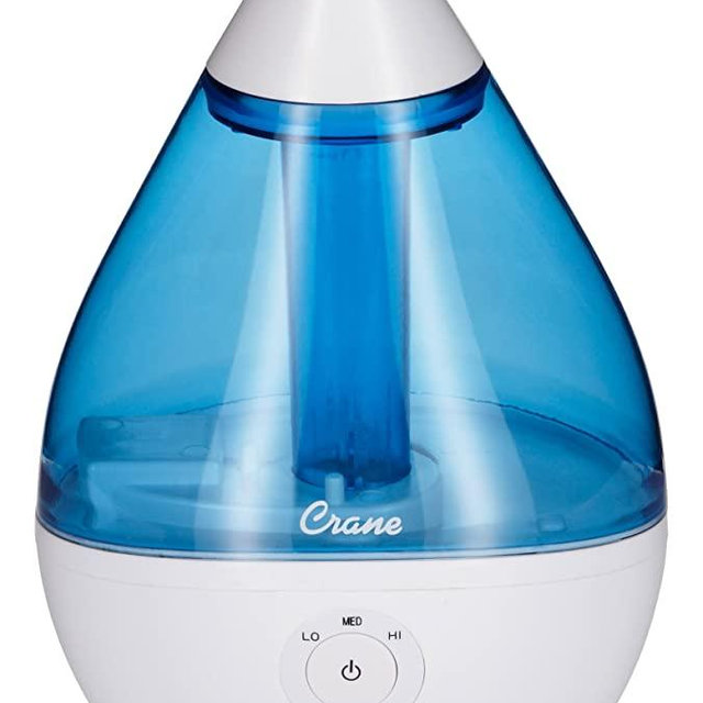Crane Droplet Ultrasonic Cool Mist Humidifier, Filter Free, 0.5 Gallon with Optional Vapor Pad Slot, 3 Speed Output Settings, Blue and White