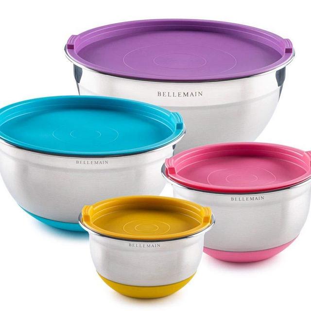 Bellemain Stainless Steel Non-Slip Mixing Bowls with Lids (4-Piece Set)