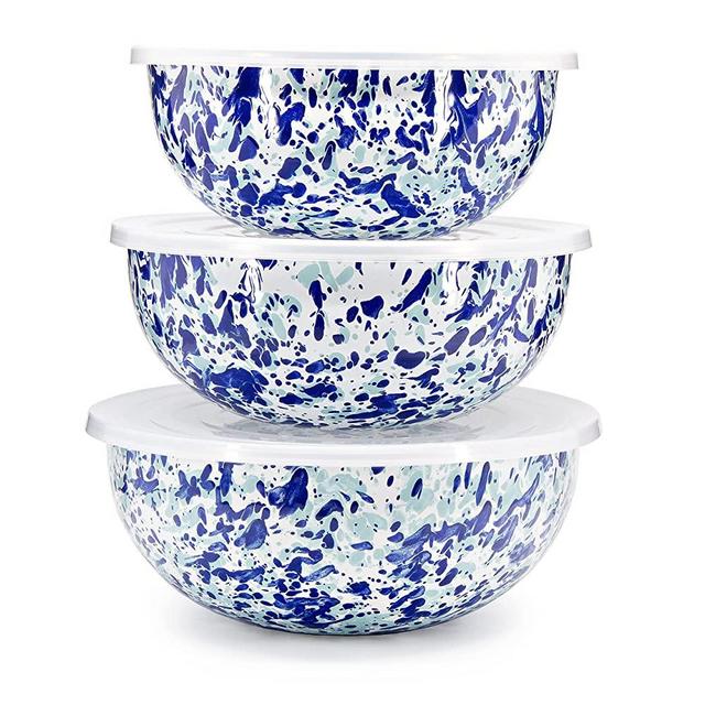 Golden Rabbit Enamelware - Ocean Swirl Pattern - Set of 3 - Mixing Bowls
