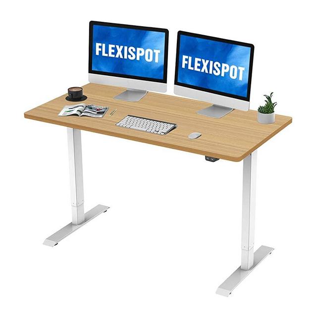 Flexispot 55 x 28 Inches Electric Stand Up Desk Workstation Whole-Piece Desk Board Home Office Computer Standing Table Height Adjustable Desk (White Frame + 55" Natural Top)