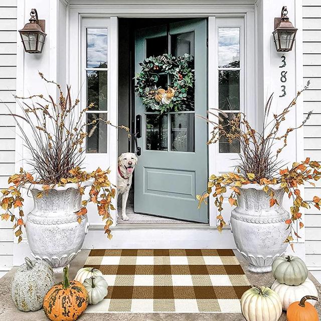 Door Mat - Welcome Mat - Indoor Door Mat - Buffalo Plaid Outdoor Rug - Fall Door Mat - Brown Doormat - Welcome Mats for Front Door - 23x36 Door Mats Outdoor