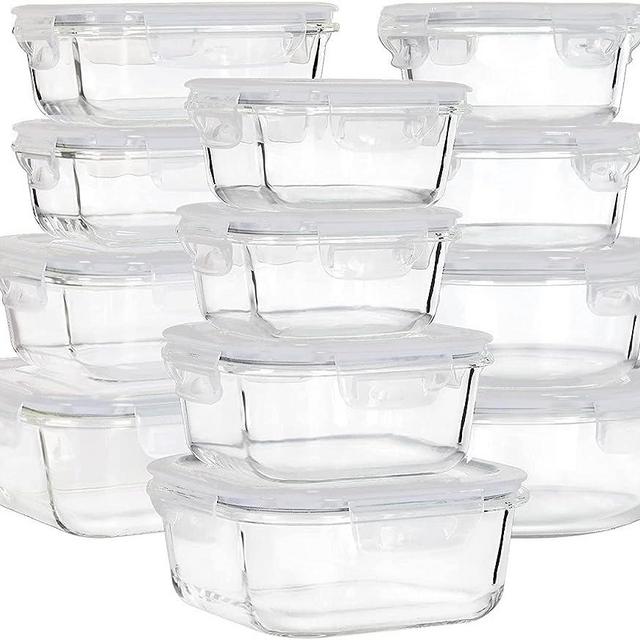 MUMUTOR Glass Food Storage Containers with Lids, [24 Piece] Glass Meal Prep Containers, Airtight Glass Bento Boxes, BPA Free & Leak Proof (12 lids & 12 Containers) - White