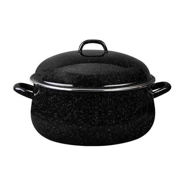 Granite Ware 9.5 QT. Heavy Gauge Dutch Oven with Lid Speckled Black, Stainless Steel Rim