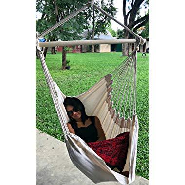 Large Brazilian Hammock Chair by Hammock Sky - Quality Cotton Weave for Superior Comfort & Durability - Extra Long Bed - Hanging Chair for Yard, Bedroom, Porch, Indoor/Outdoor (Natural)