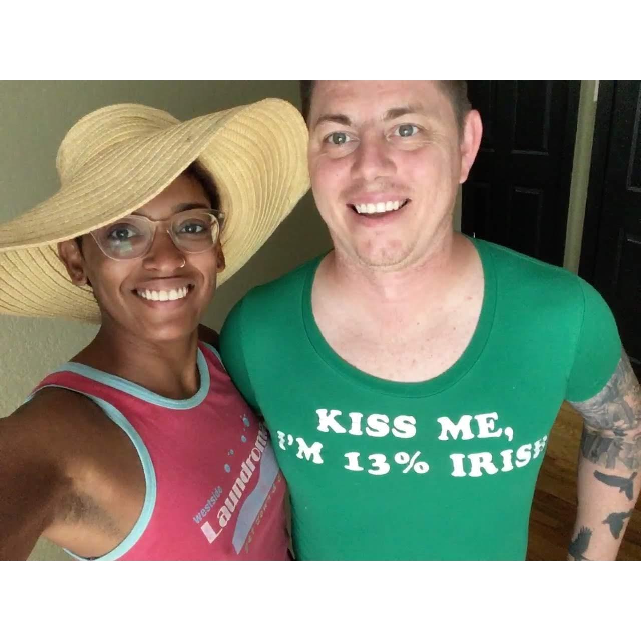 Mike tries Irish on for size. Update: Malii is now 14% Irish per Ancestry.com. (San Antonio, Sept. 2018)