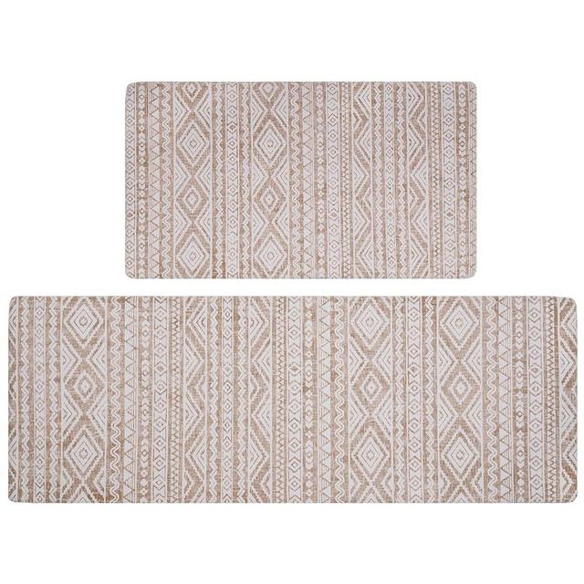 FRESHMINT Anti Fatigue Kitchen Mats for Floor 2 Piece Set, Waterproof & Non-Skid Boho Kitchen Rugs, Cushioned Kitchen Mat for Standing Washable Comfort Desk Kitchen Runners, 17x30+17x47
