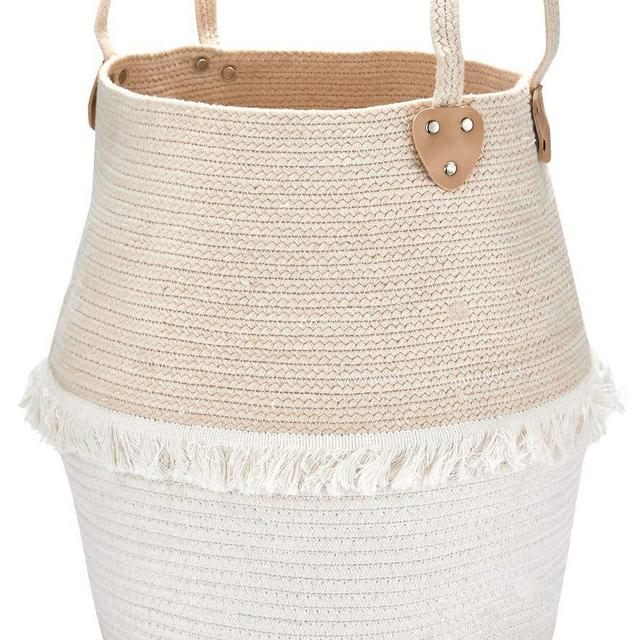 Rope Basket Woven Storage Basket - Laundry Basket Large 16 x 15 x 15IN Cotton Blanket Organizer, Baby Nursery Containers White Home Decor Gift