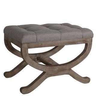 Cortesi Home Falmouth X-Bench Ottoman with Solid Wood Legs, 17", Beige Fabric Cushion