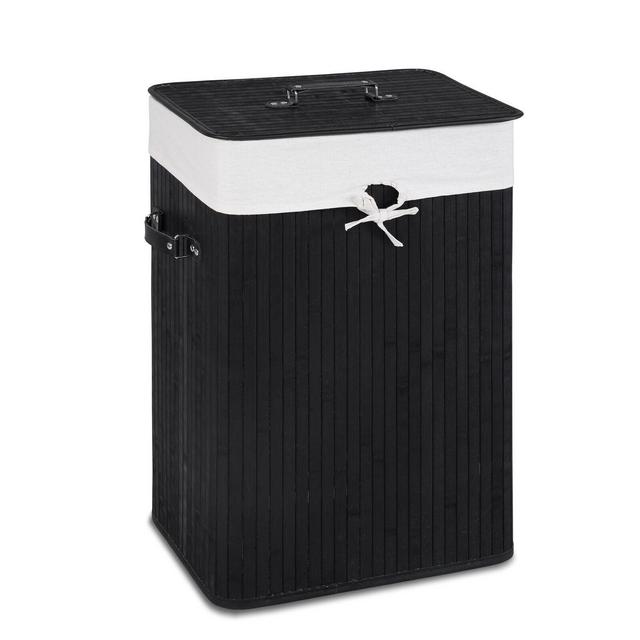 Costway Rectangle Bamboo Hamper Laundry Basket Washing Cloth Bin Rangier Lid Black