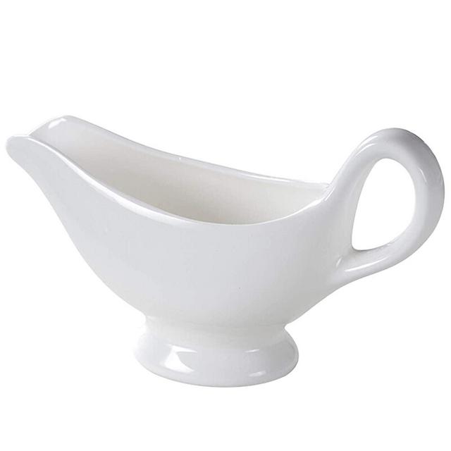 1 Pack Porcelain Gravy Boat , 11 oz Easy Pour White Gravy Boat for Salad Dressings, Milk,Broth, Creamer Microwave & Dishwasher Safe