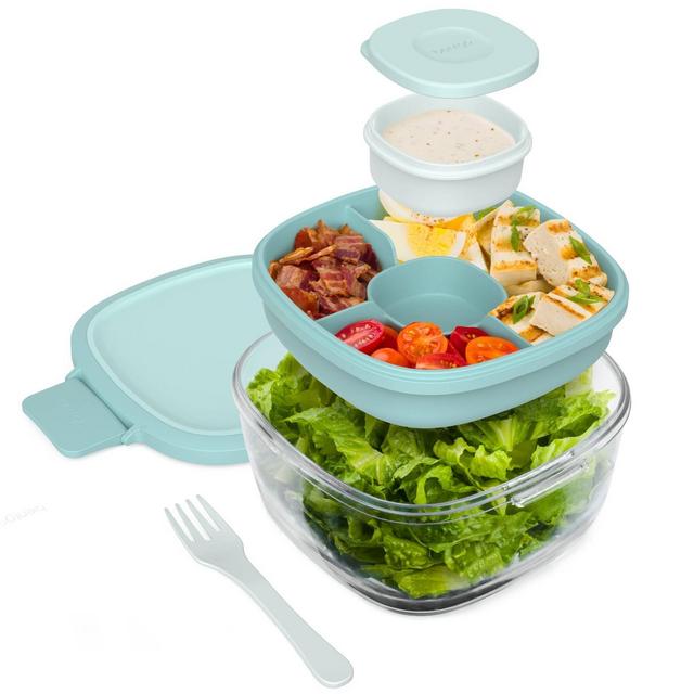 Bentgo 6pc 7.6c Glass All in One Salad Container Aqua Blue
