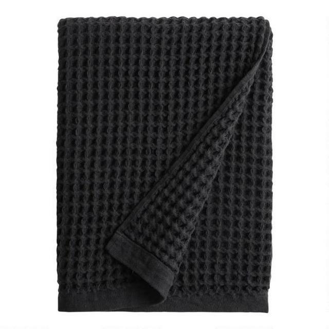 Black Waffle Weave Cotton Bath Towel