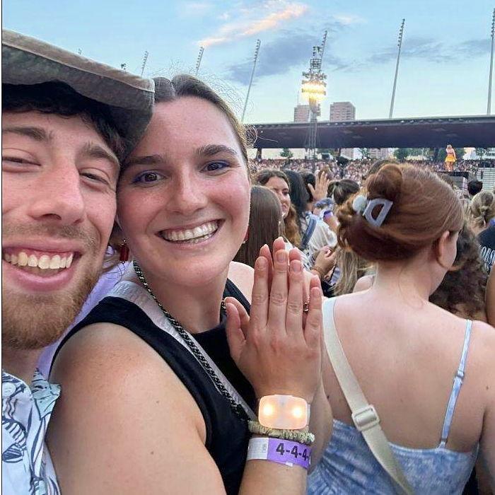 Zac knows the way to Kat's heart...a proposal followed by floor tickets to Taylor Swift. Switzerland, July 2024.