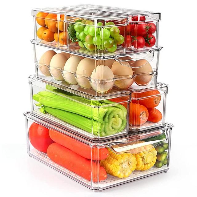 Hudgan 8 PACK Stackable Pantry Organizer Bins (3 sizes) - Clear Fridge  Organizers for Kitchen, Freezer, Countertops, Cabinets - Plastic Food  Storage