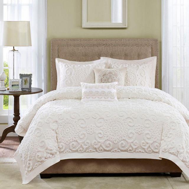 Dona Cotton Comforter Set, King, Ivory