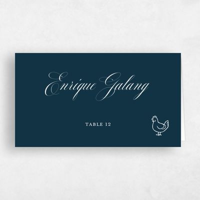 Deepest Teal, Blue Wedding Place Card - Azurite Chicken