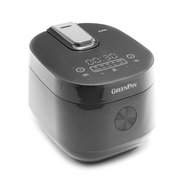 GreenPan Carb Reducing Electric Rice Cooker, 4 Cups Uncooked/8 Cooked Rice, 10 Presets, LED Display, Healthier Meals, Delay Timer, PFAS-Free Ceramic Nonstick Removable Bowl, Cool Touch, Steam, Black