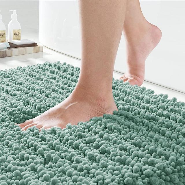 Yimobra Original Luxury Chenille Bath Mat, 32 x 20 Inches, Soft Shaggy and Comfortable, Large Size, Super Absorbent and Thick, Non-Slip, Machine Washable, Perfect for Bathroom, Greyish Green