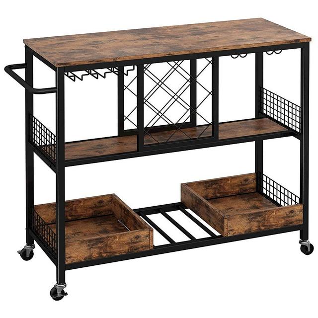 IRONCK Wine Rack Table, Industrial Bar Cart on Wheels Kitchen Storage Cart for The Home Wood and Metal Frame, Vintage Brown