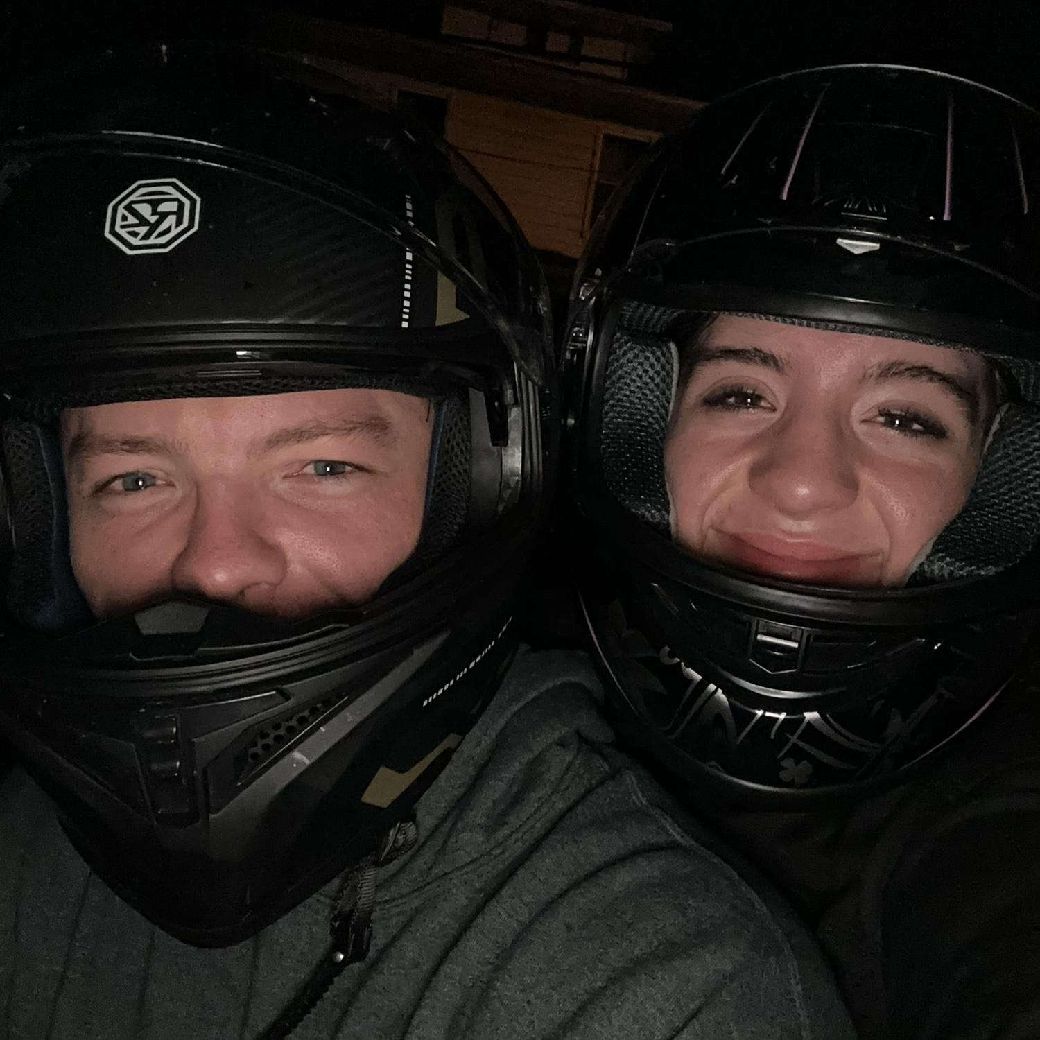 Our first picture together and my first motorcycle ride!