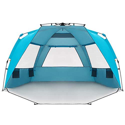 Easthills Outdoors Instant Shader Enhanced Deluxe XL Easy Up 4 Person Beach Tent Sun Shelter UPF 50+ Double Silver Coating with Extended Zippered Porch
